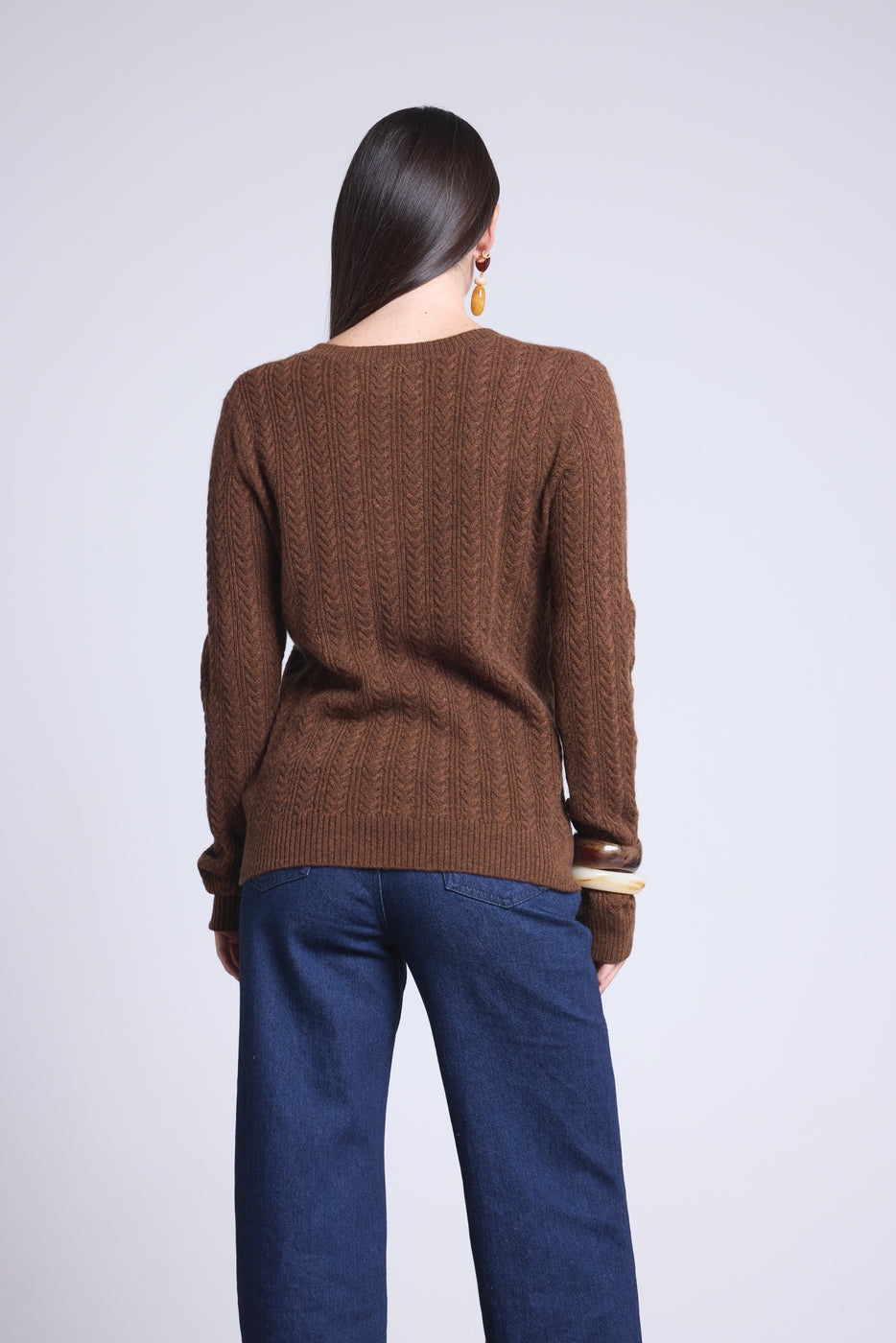 Jersey de cuello redondo trenzado Chiara - Marrón - Mujer