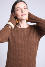 Jersey de cuello redondo trenzado Chiara - Marrón - Mujer