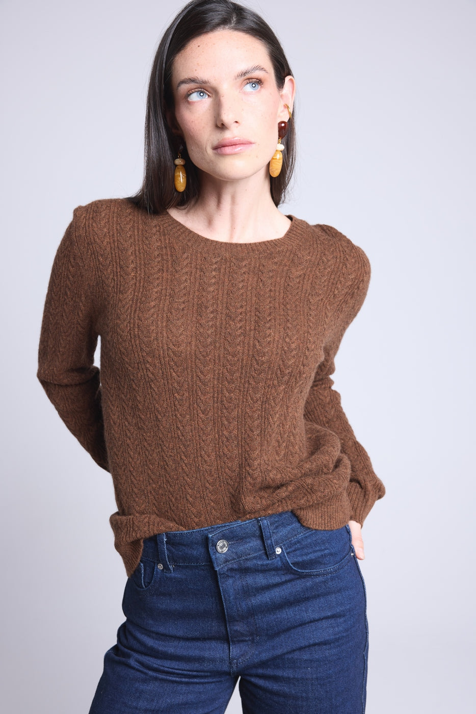Jersey de cuello redondo trenzado Chiara - Marrón - Mujer