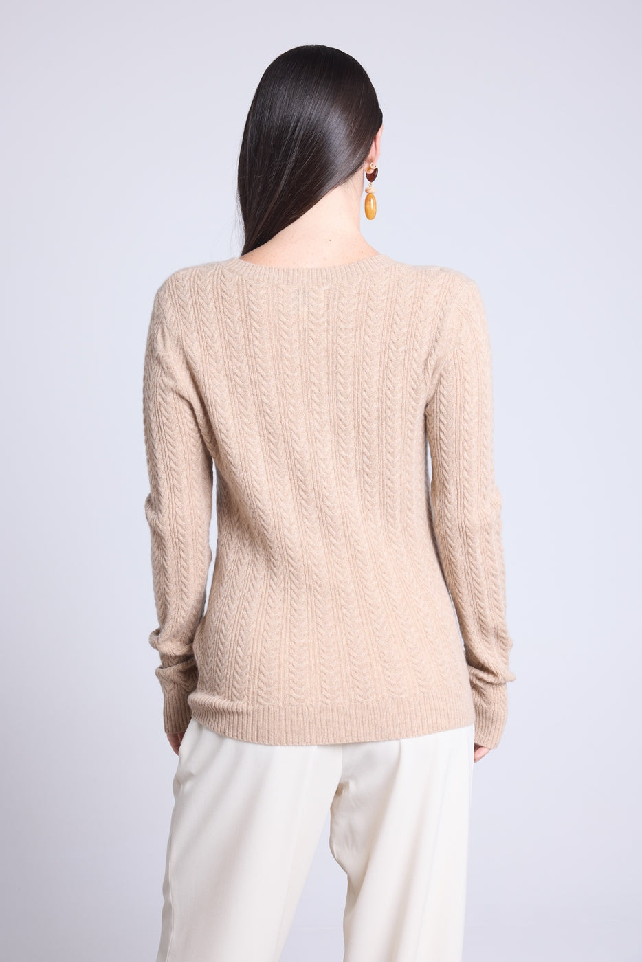 Pull Col Rond Torsades Chiara - Beige Creme - Femme