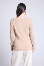 Pull Col Rond Torsades Chiara - Beige Creme - Femme
