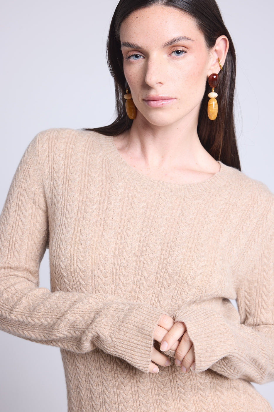 Pull Col Rond Torsades Chiara - Beige Creme - Femme