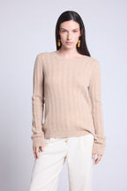 Pull Col Rond Torsades Chiara - Beige Creme - Femme
