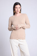 Pull Col Rond Torsades Chiara - Beige Creme - Femme
