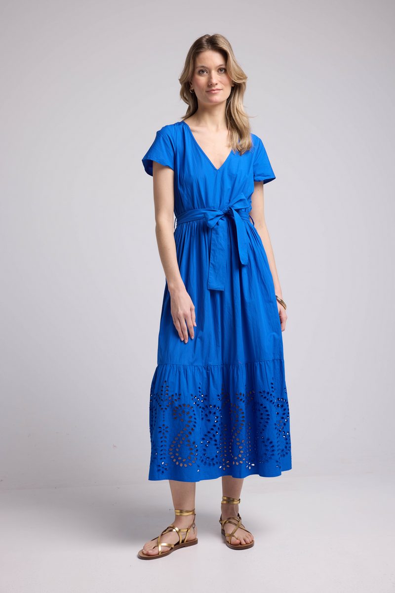 Vestido largo de manga corta - Azul
