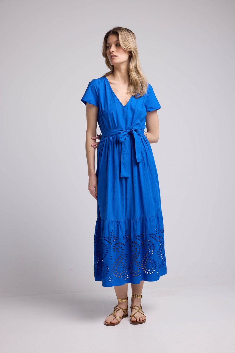 Vestido largo de manga corta - Azul