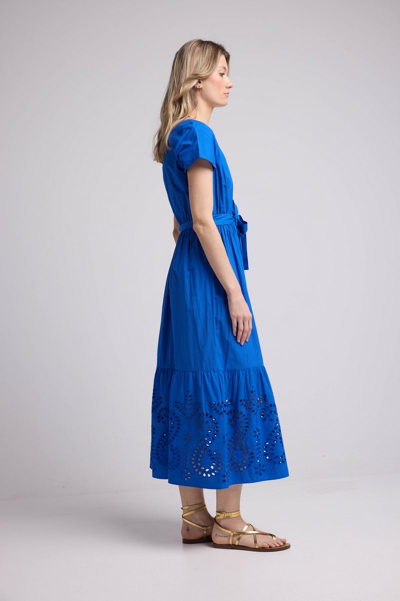 Vestido largo de manga corta - Azul