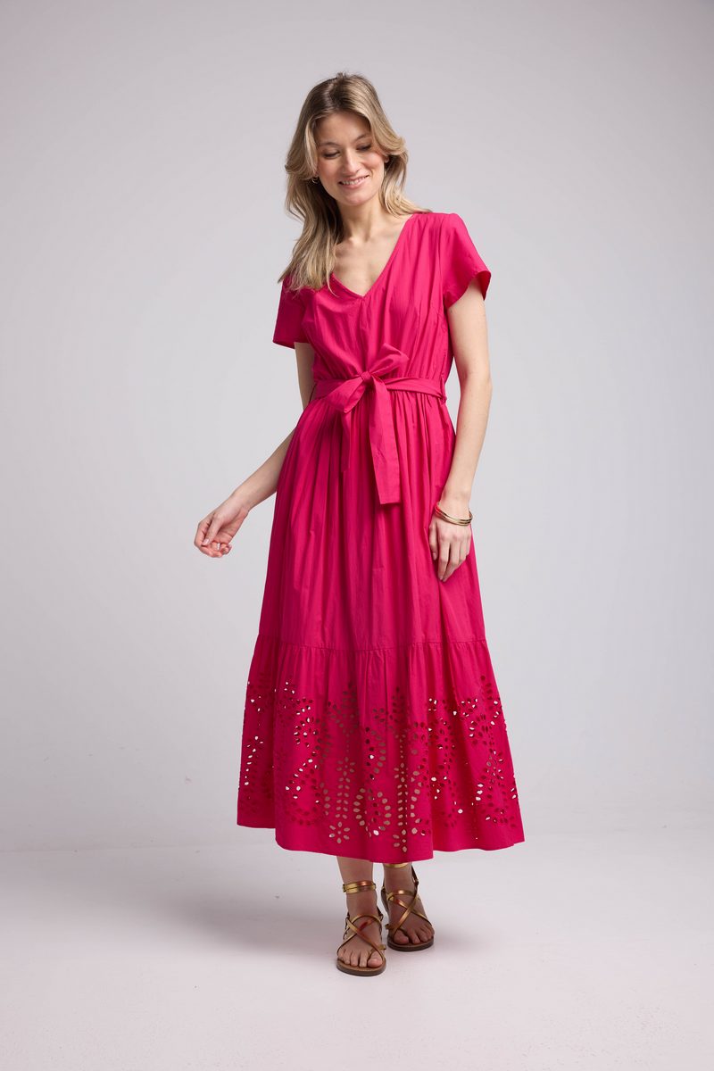 Robe Long Manches Courtes - Rose