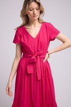 Robe Long Manches Courtes - Rose