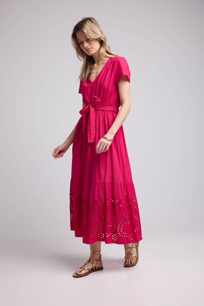 Robe Long Manches Courtes - Rose