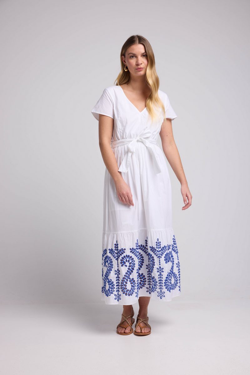 Robe Long Manches Courtes - Blanc Bleu