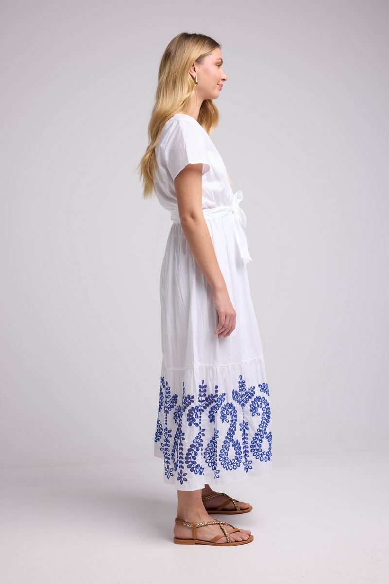 Robe Long Manches Courtes - Blanc Bleu
