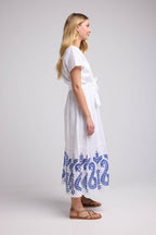 Robe Long Manches Courtes - Blanc Bleu