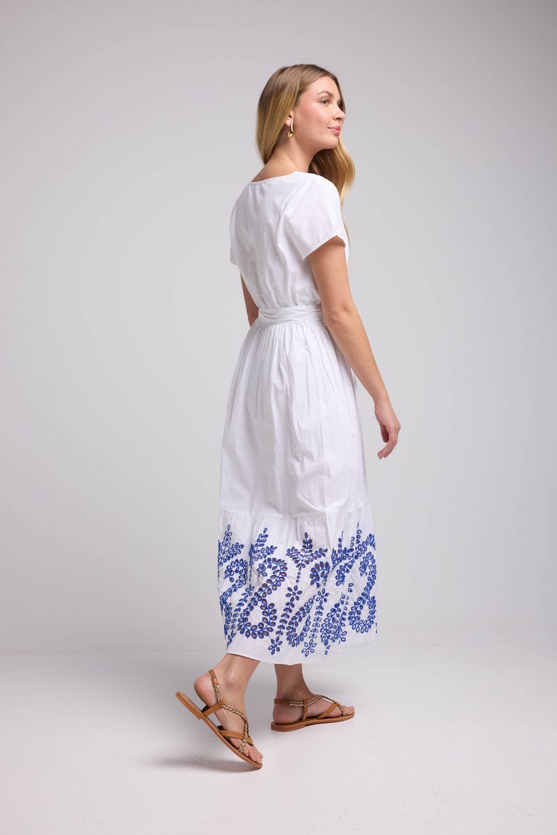 Robe Long Manches Courtes - Blanc Bleu