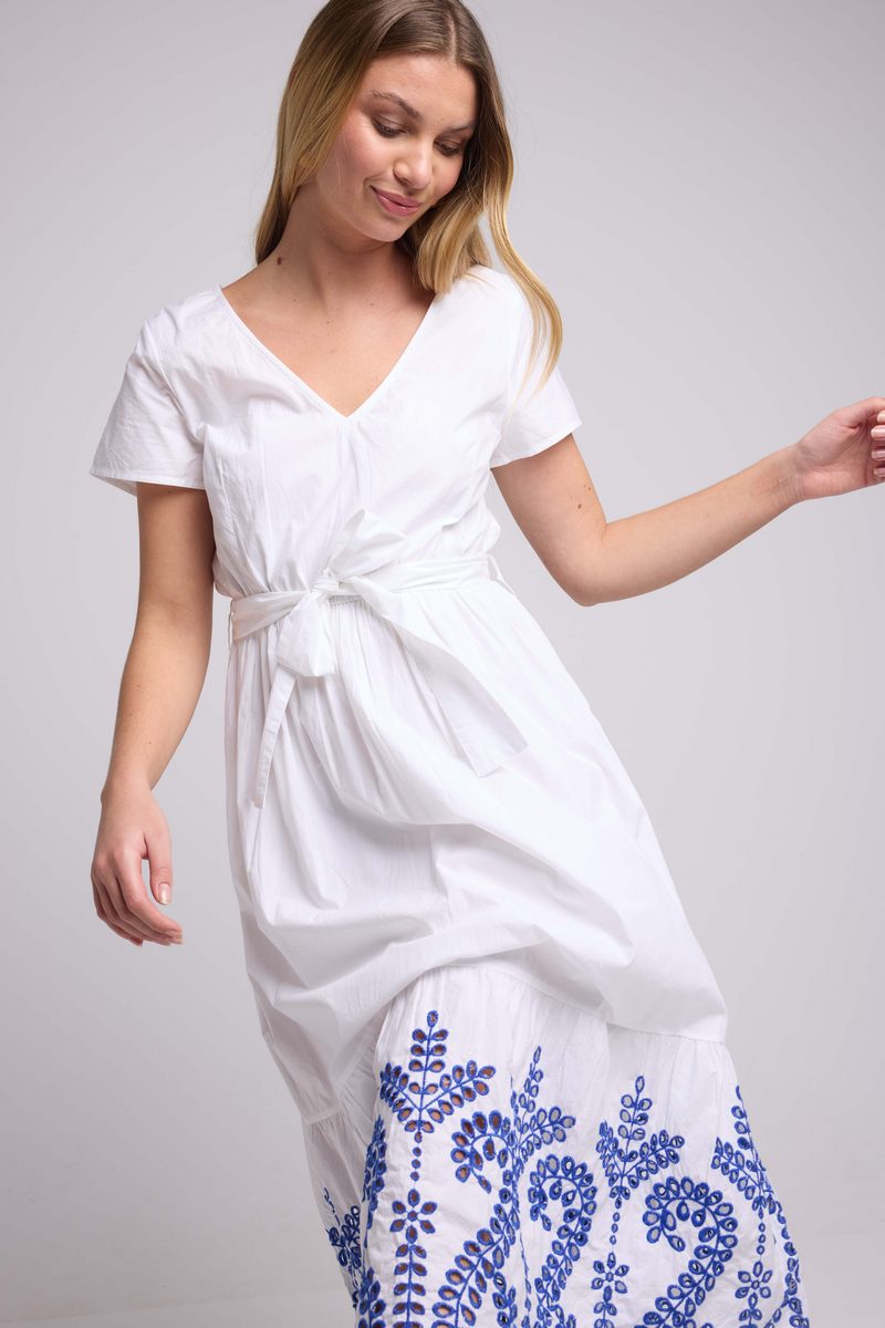 Robe Long Manches Courtes - Blanc Bleu