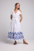 Robe Long Manches Courtes - Blanc Bleu