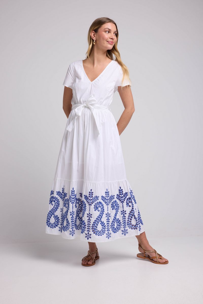 Robe Long Manches Courtes - Blanc Bleu
