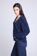 Gilet Carreaux Lurex Chloe - Bleu Marine Et Lurex Argente - Femme