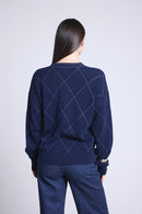 Gilet Carreaux Lurex Chloe - Bleu Marine Et Lurex Argente - Femme