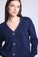 Gilet Carreaux Lurex Chloe - Bleu Marine Et Lurex Argente - Femme