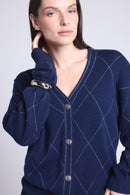 Gilet Carreaux Lurex Chloe - Bleu Marine Et Lurex Argente - Femme