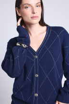 Gilet Carreaux Lurex Chloe - Bleu Marine Et Lurex Argente - Femme