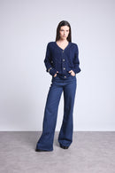 Gilet Carreaux Lurex Chloe - Bleu Marine Et Lurex Argente - Femme