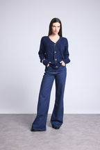 Gilet Carreaux Lurex Chloe - Bleu Marine Et Lurex Argente - Femme