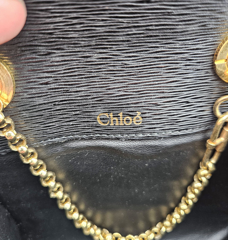 Bolso Chloé Mini De Piel Granulada Negra Con Cadena Dorada