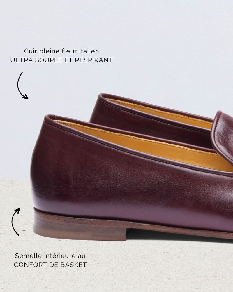 Penny Loafer Chloé - Piel burdeos - Suela de cuero - Femenino