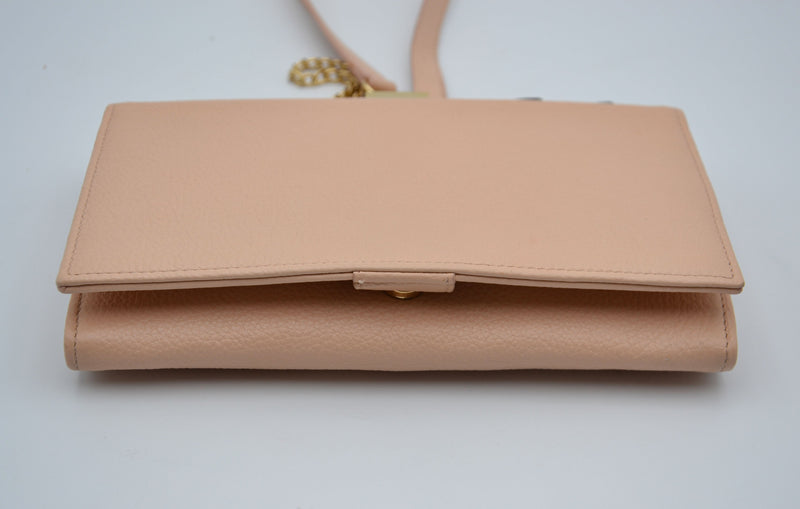 Sac See By Chloé Wallet On Chain Cuir Grainé Rose Pastel