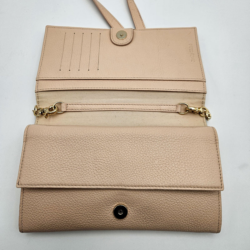 Sac See By Chloé Wallet On Chain Cuir Grainé Rose Pastel