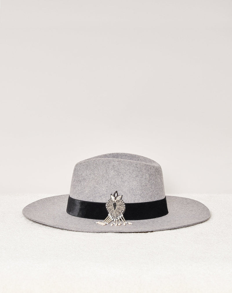 Victor Hat - China Gray Velvet Balkan Embroidery