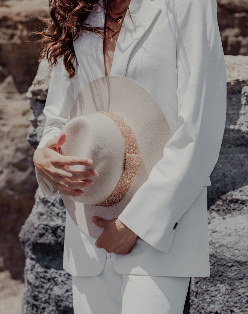 Chapeau Victor - Blanc Chine Perles Cuivrees