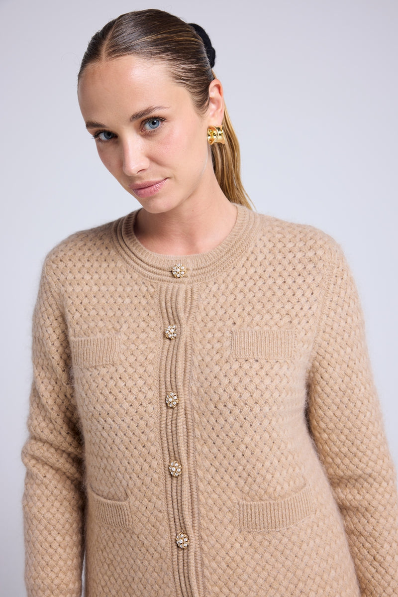 Cardigan Bijoux Cachemire Brossé Christina - Beige Crème Doré