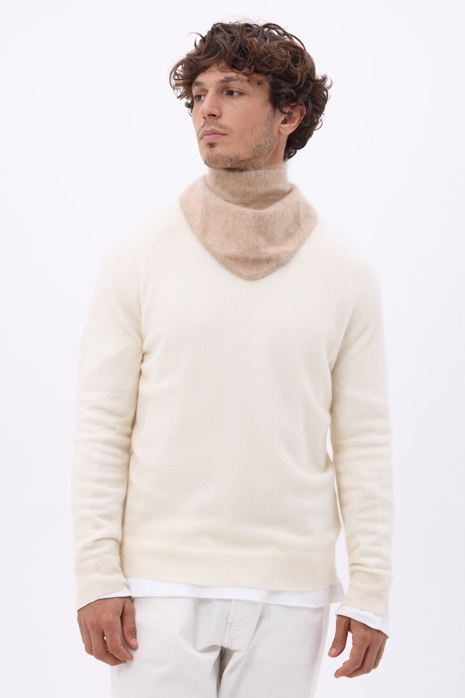 Small Chris Triangular Bandana – Brushed Cashmere - Cream Beige - Men