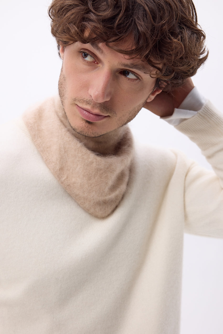 Small Chris Triangular Bandana – Brushed Cashmere - Cream Beige - Men