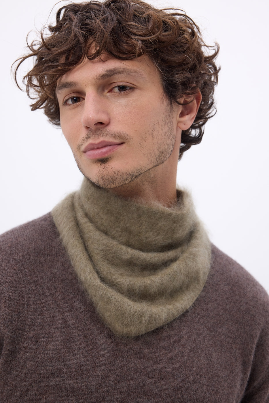 Bandana triangular pequeño – Cachemira cepillada Chris - Caqui jaspeado - Hombre