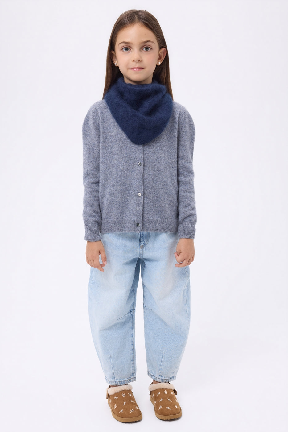 Petit Bandana Triangle – Cachemire Brossé Chris - Bleu Marine - Enfant