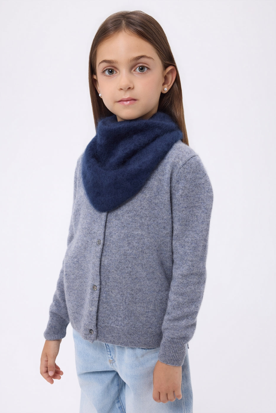 Petit Bandana Triangle – Cachemire Brossé Chris - Bleu Marine - Enfant