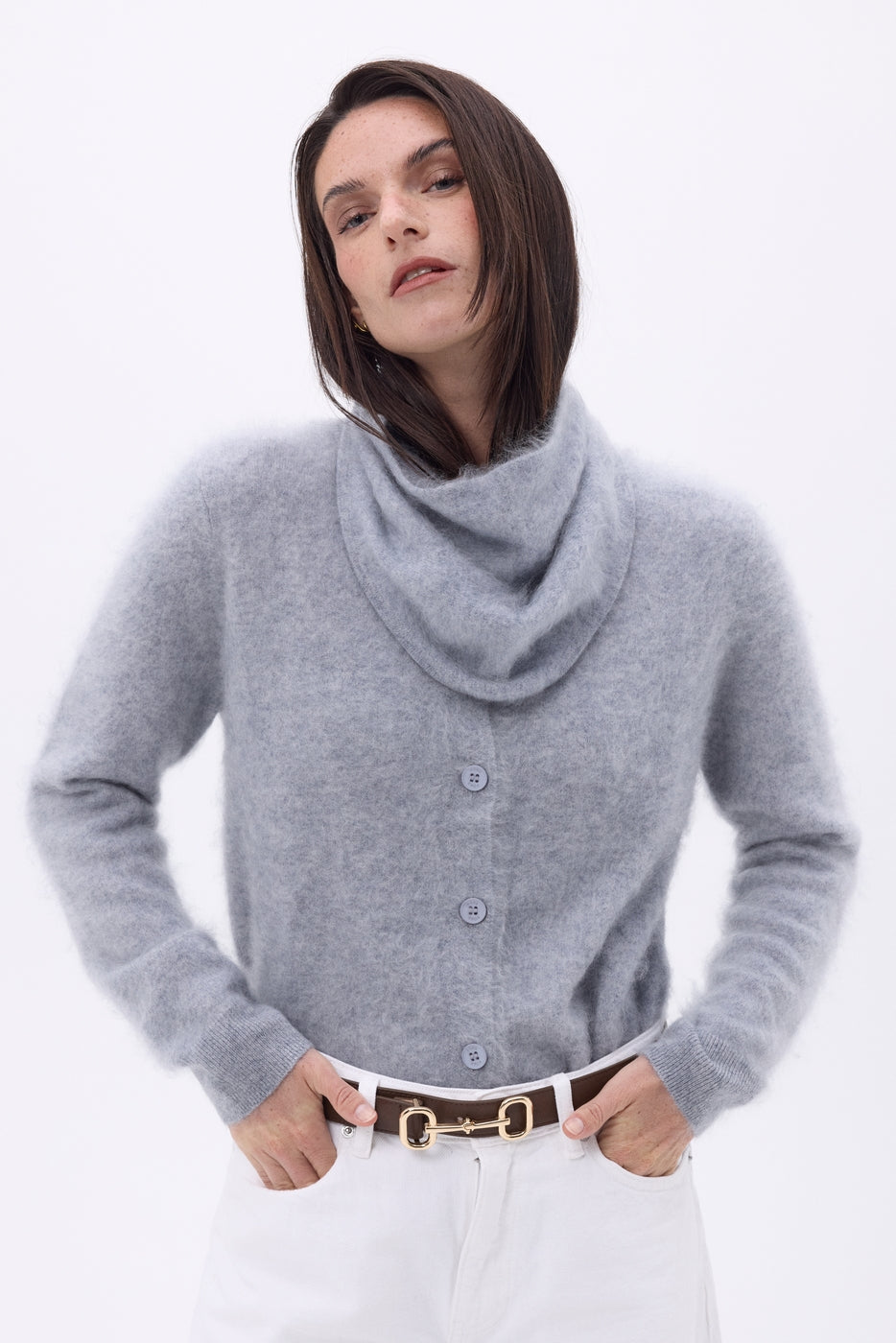 Bandana triangular pequeño – Cachemira cepillada Chris - Gris claro - Mujer