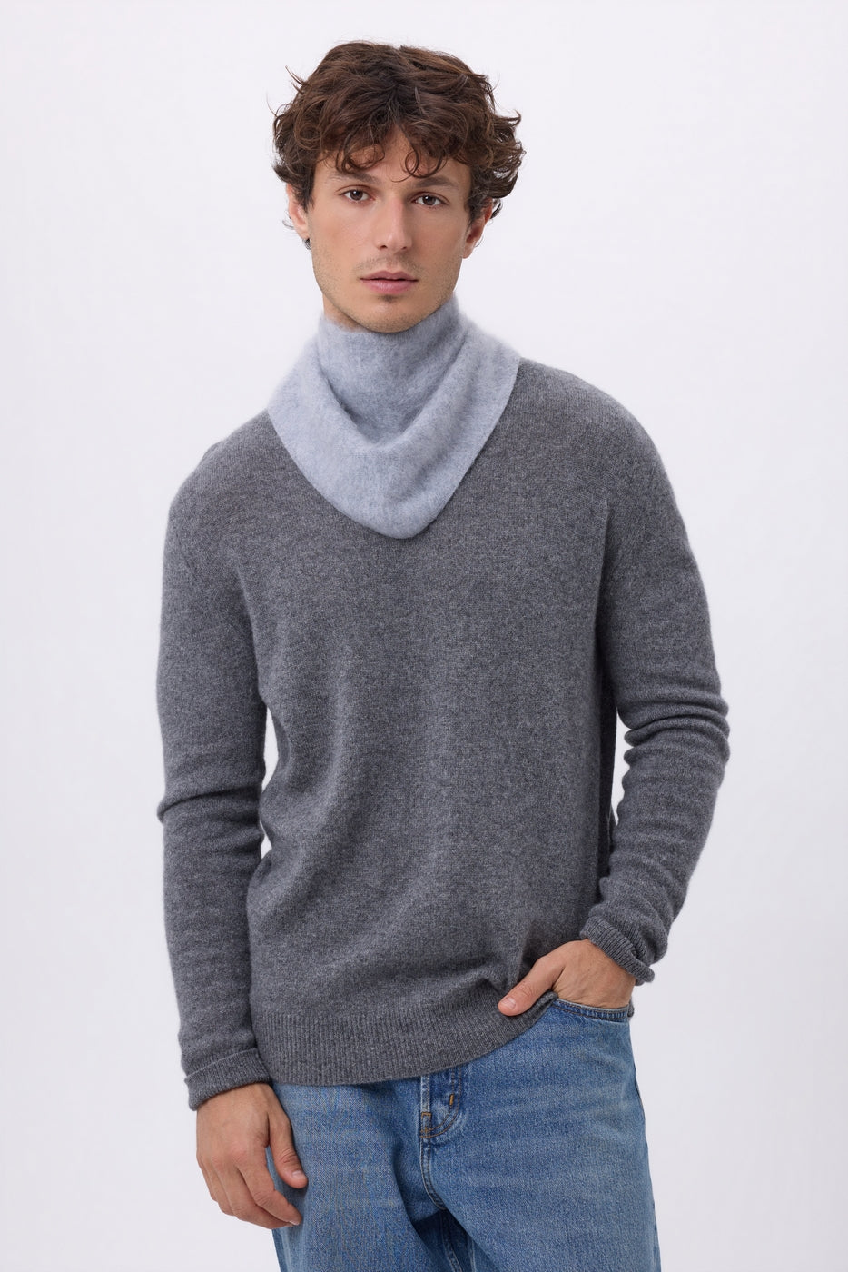 Pequeño bandana triangular – Cachemira cepillada Chris - Gris claro - Hombre