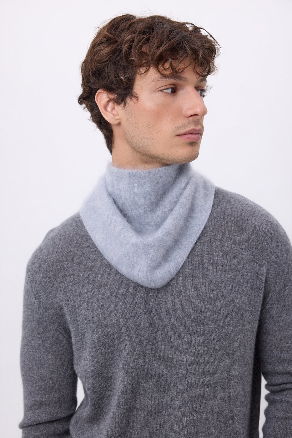 Pequeño bandana triangular – Cachemira cepillada Chris - Gris claro - Hombre