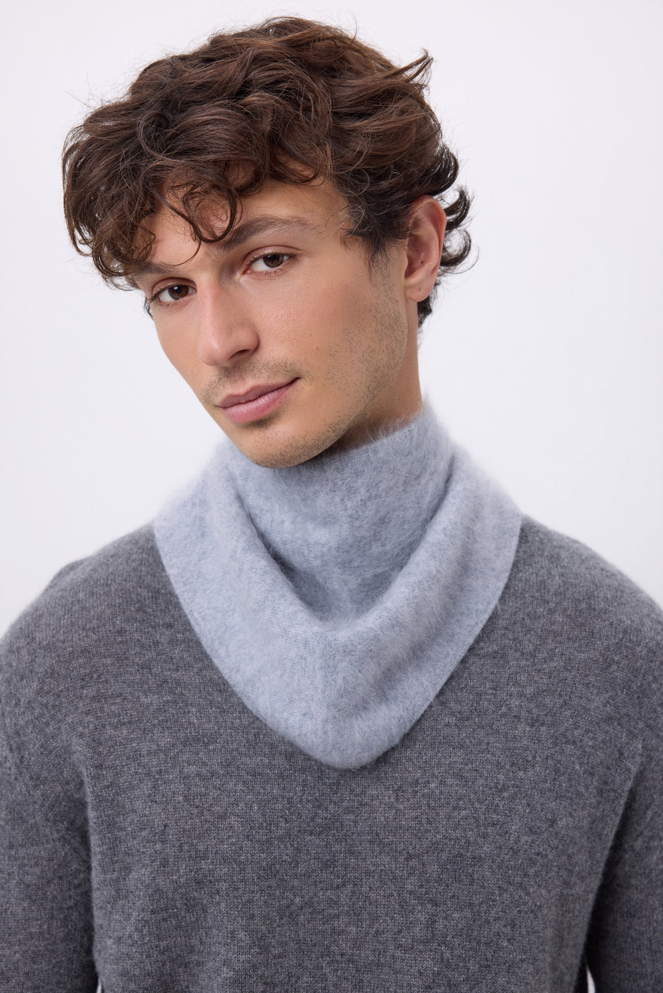 Pequeño bandana triangular – Cachemira cepillada Chris - Gris claro - Hombre