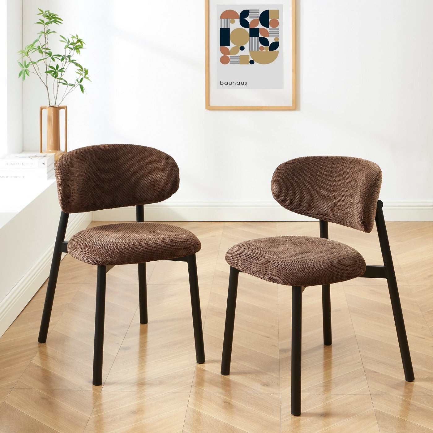 Ciara - Chairs - Boucle - Brown And Black Metal Legs