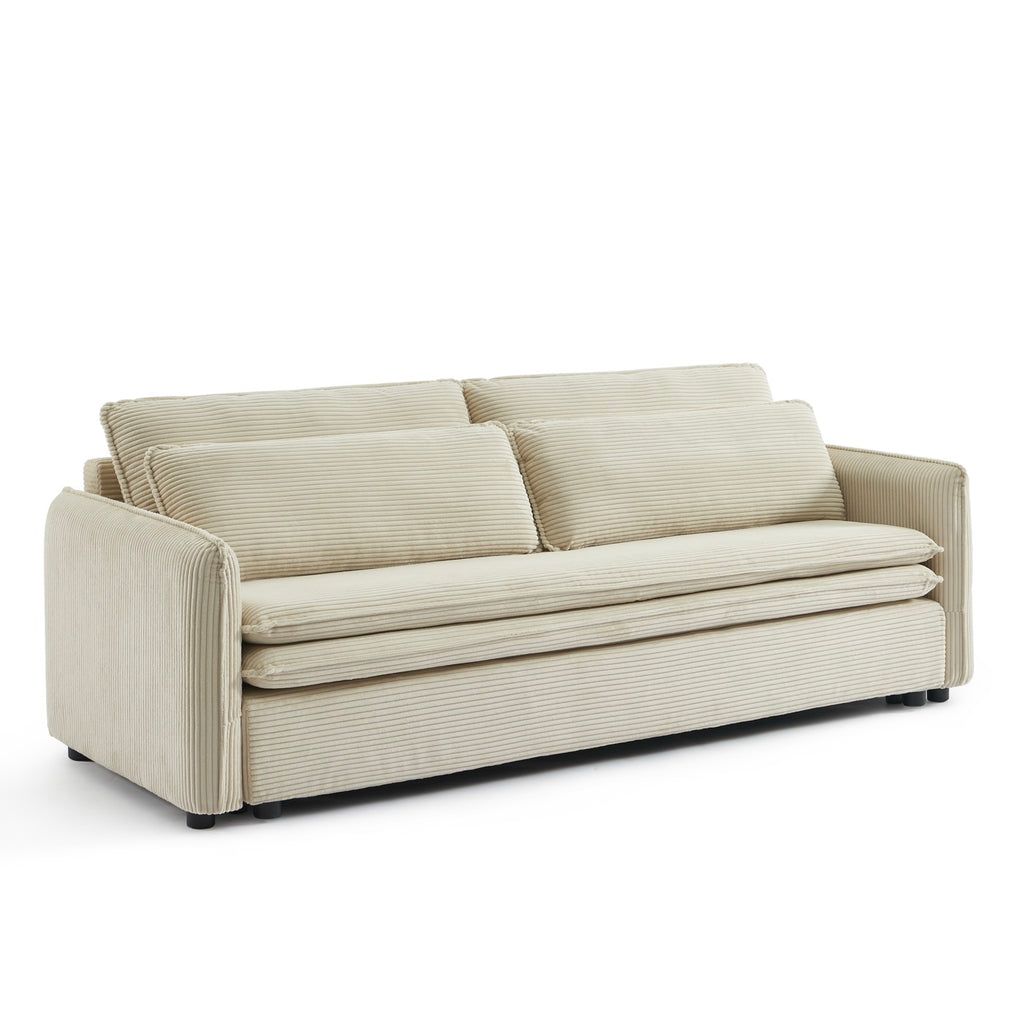 Cibola - Divano lineare trasformabile a 3 posti - Velluto a coste beige