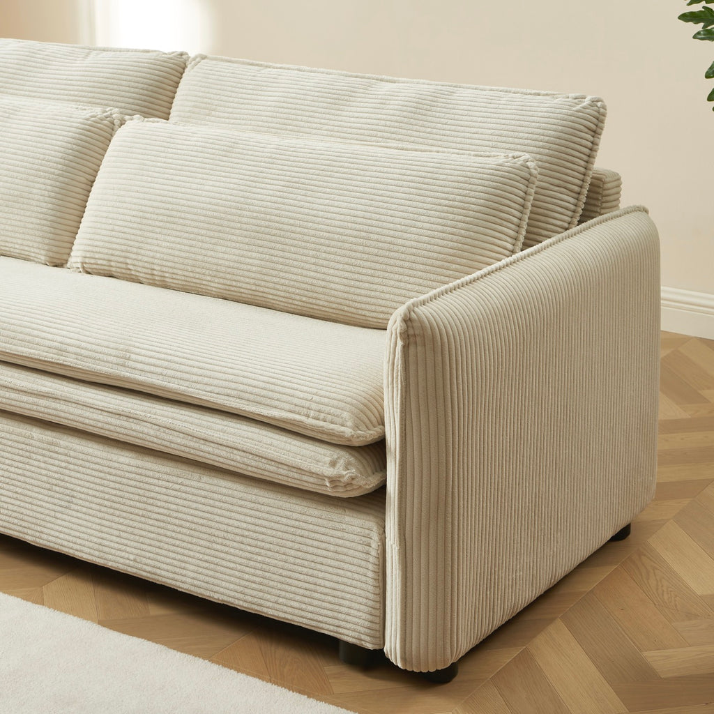 Cibola - Divano lineare trasformabile a 3 posti - Velluto a coste beige