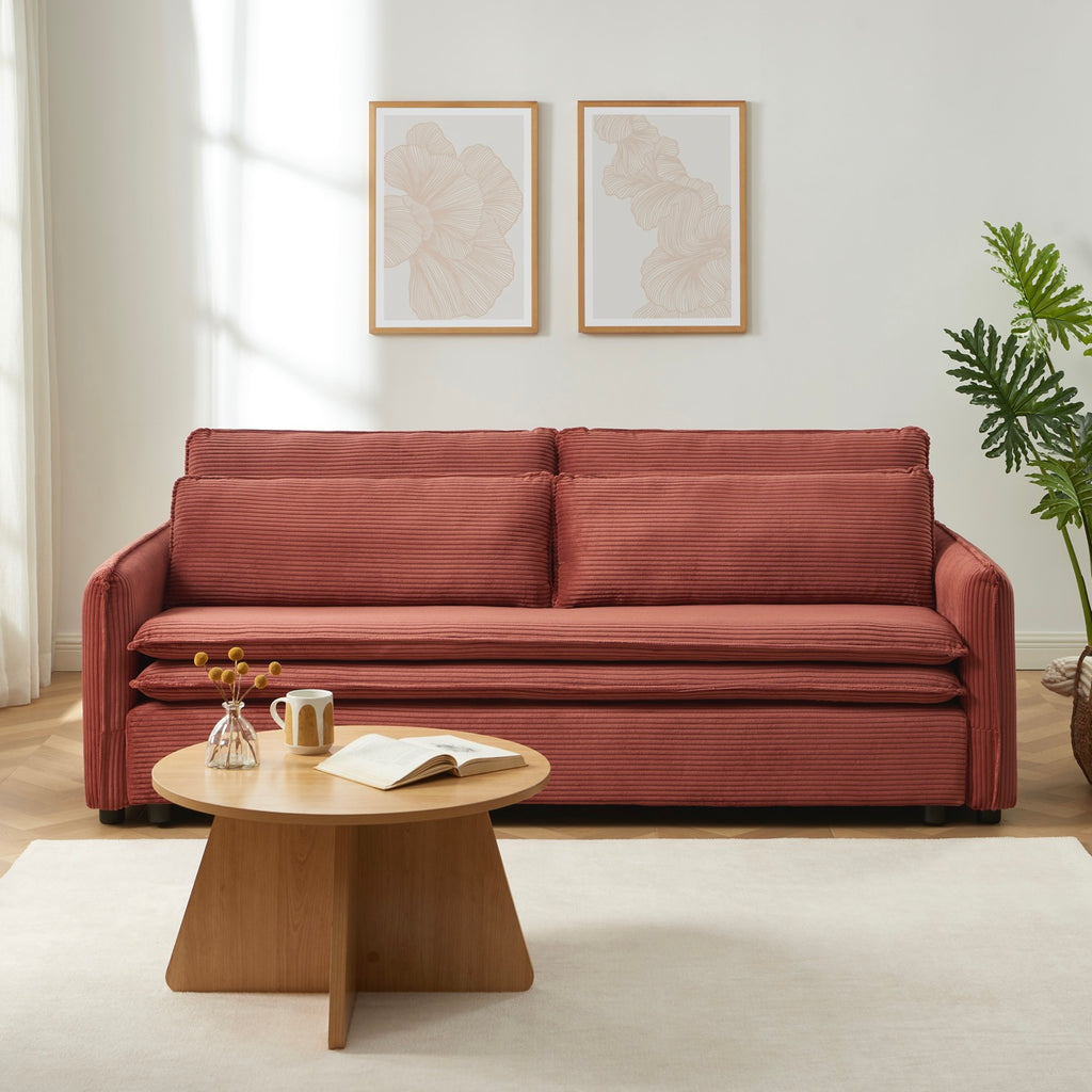 Cibola - Divano lineare trasformabile a 3 posti - Velluto a coste terracotta