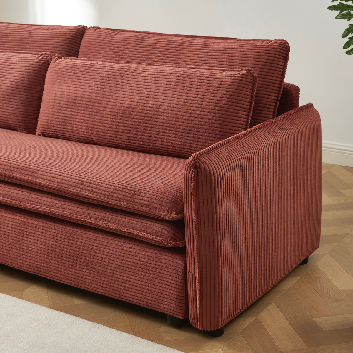 Cibola - Divano lineare trasformabile a 3 posti - Velluto a coste terracotta