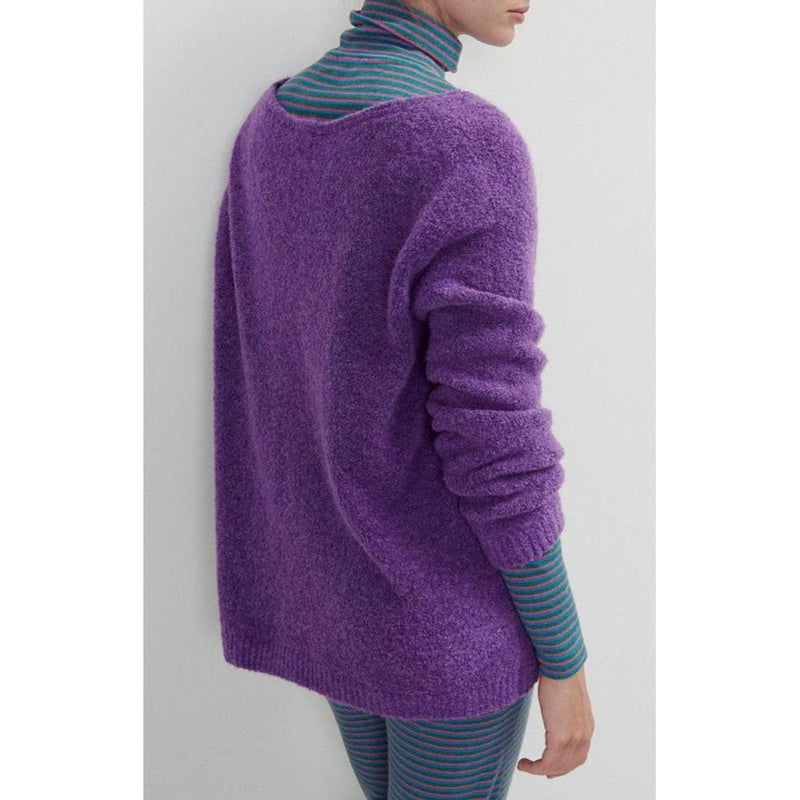 Pull Mi Long Ample Col Rond - Violet - Femme